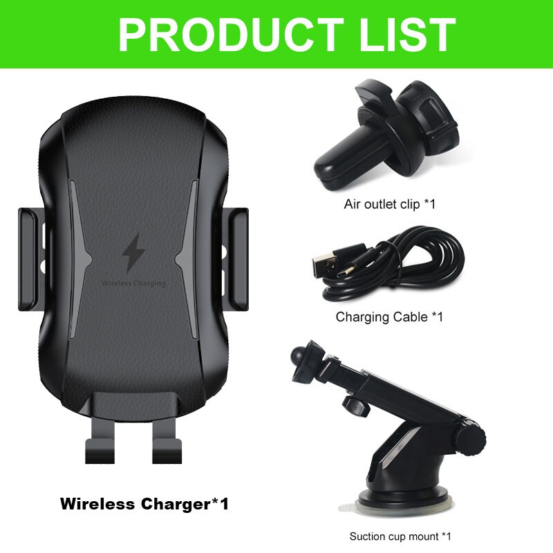 Draadloze Oplader Auto Telefoon Houder Qi Inductie Smart Sensor Fast Charging Stand Mount Voor Samsung S10 Note 10 iPhone 11 pro Max: with Suction cup