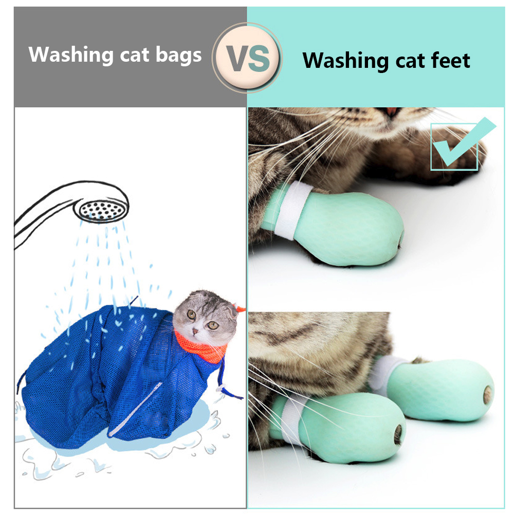 4 stk kattepoteovertræk justerbar kattepotebeskytter til badeblød silikone anti-ridse sko katteplejeartikler kontrol