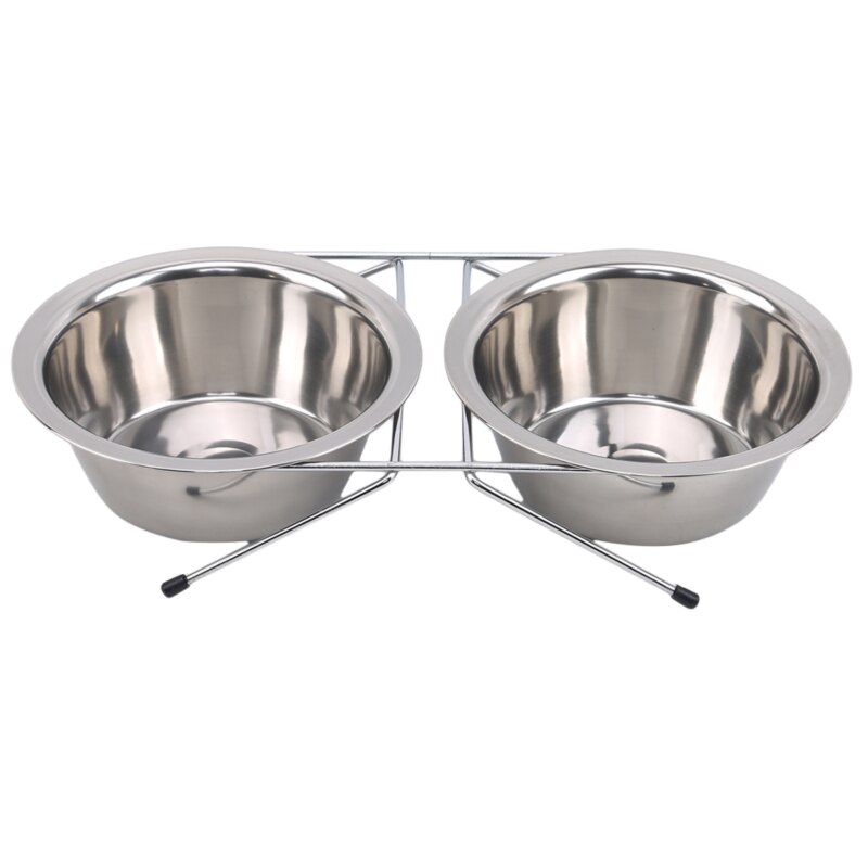 Stainless Steel Double Bowl Dog Cat Feeder Raised Stand Raised Dish Feeding Pet Water