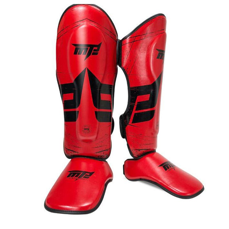 MMA Sparring Wushu boxe Muay Thai protège-tibia W/instep Kickboxing équipement de soutien de la cheville Sanda protège-jambes Leggings DEO: Rouge / L for 170-185cm