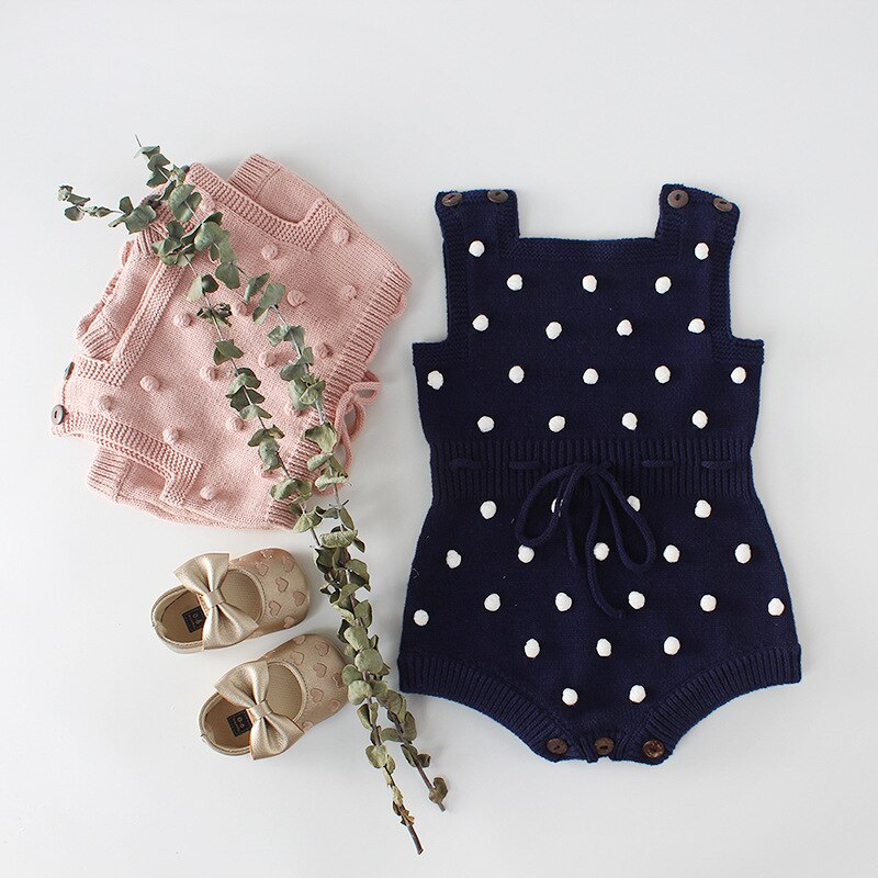 WLG baby jongens meisjes rompertjes kinderen herfst lente regenboog ballen gebreide beige roze donkerblauw romper baby casual kleding 6 -18 maanden: dark blue / 6m