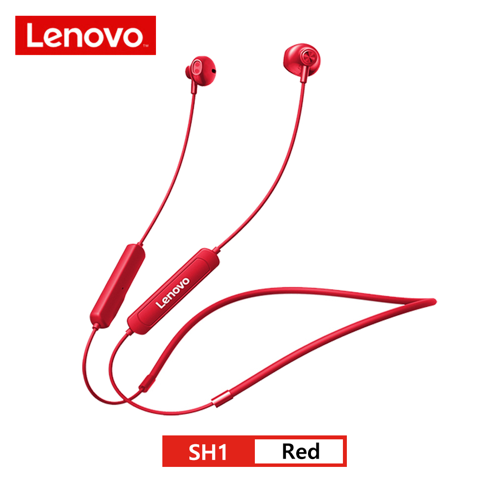 Lenovo SH1 bezprzewodowe słuchawki Bluetooth 5.0 słuchawki z pałąkiem na kark dźwięk HIFI sportowy magnetyczny zestaw słuchawkowy IPX5 wodoodporne słuchawki douszne z mikrofonem: Czerwony