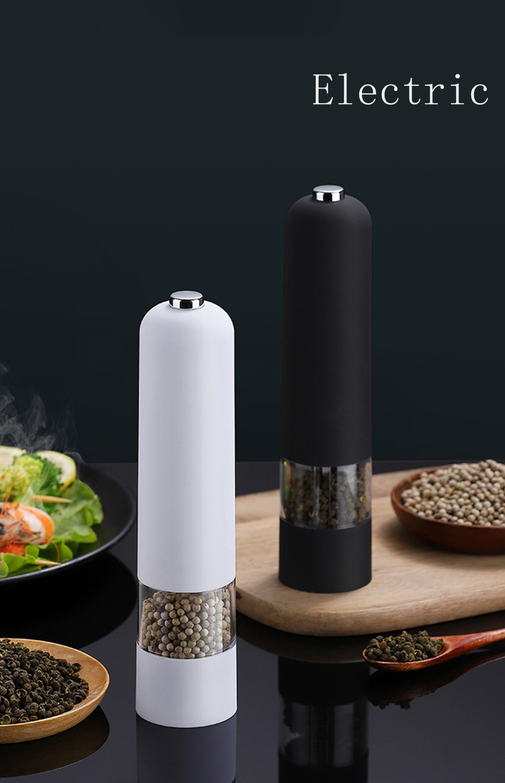 Electric Pepper Mill Automatic Salt Pepper Grinder With Led Light Adjustable Coarseness For Spices Kitchen Utensils And Gadgets