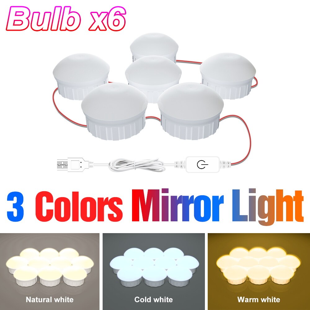 3 Colors LED Dressing Table Wall Lamp USB Hollywood Makeup Mirror Light 12V Bathroom Vanity Toiletries Lighting Bulb Kit 6 10 14: 3 Colors 6 Bulbs