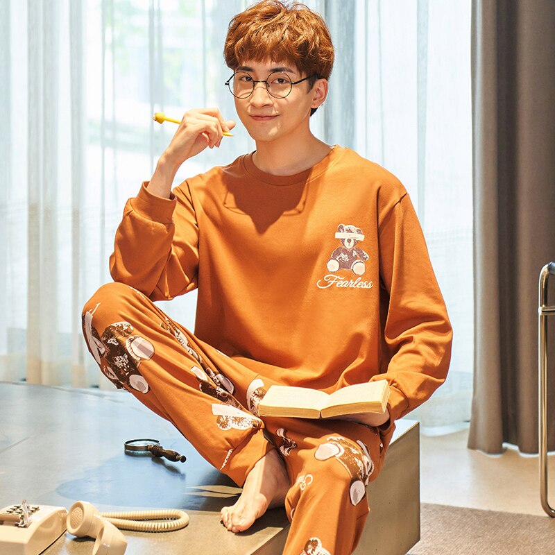 XIZOU ensemble de Pyjamas pour Couple vêtements de nuit femmes hommes coton Pijama à manches longues chemise de nuit vêtements de maison Pyjamas col rond vêtements de salon: For Men / L