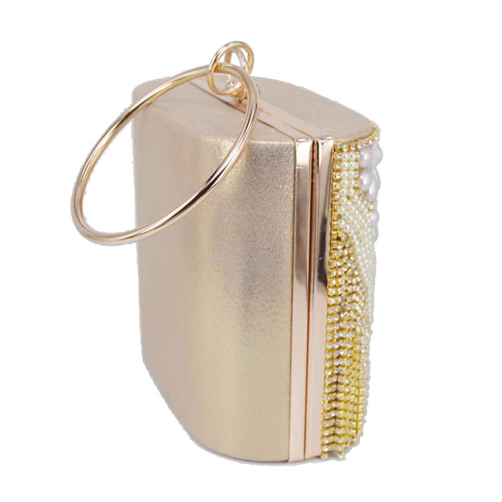 Sacs à main en cristal doré pour femmes, pochettes à glands, sacs de soirée à perles, sacs à poignet en fer, fourre-tout à bandoulière