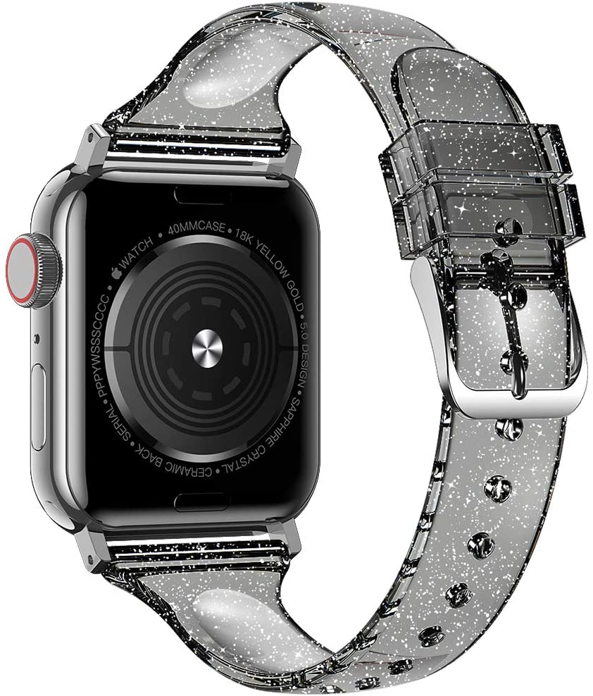 Glitter Strap for apple watch serie 6 se 5 4 3 iWatch band 38mm 42mm Slim Silicone correas bracelet Apple watch band 44mm 40mm: Black / 42mm or 44mm