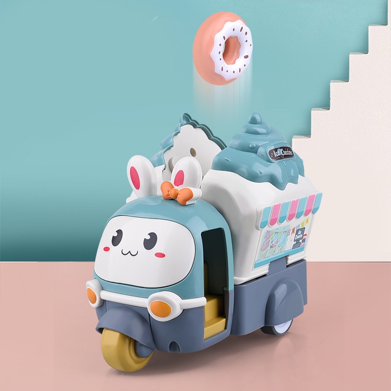 Kids Rabbit Inertial Impact Deformation Ejection Car Ice-cream Truck Toy Educational Toys for Children 3-6 Years Old