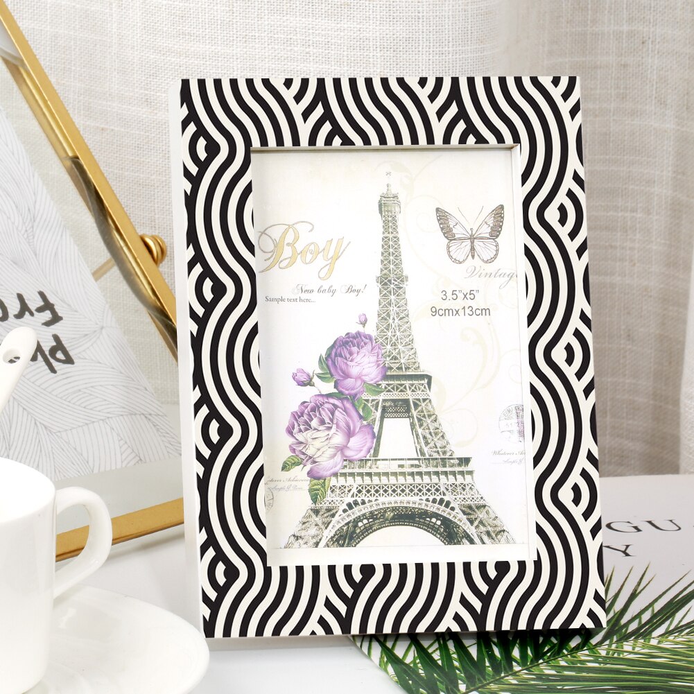 Black Wavy Line Pattern Wooden Photo Frame Table Home DIY Decoration High 5-10Inch Modern Picture Frames