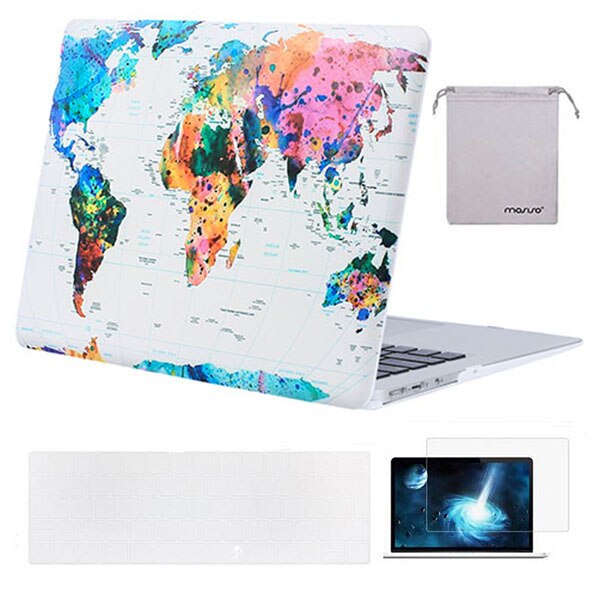 Mosiso laptophoes voor macbook air 13 inch,  a1466 a1369 + siliconen toetsenbordhoes + schermfolie + opbergtas: Wereldkaart