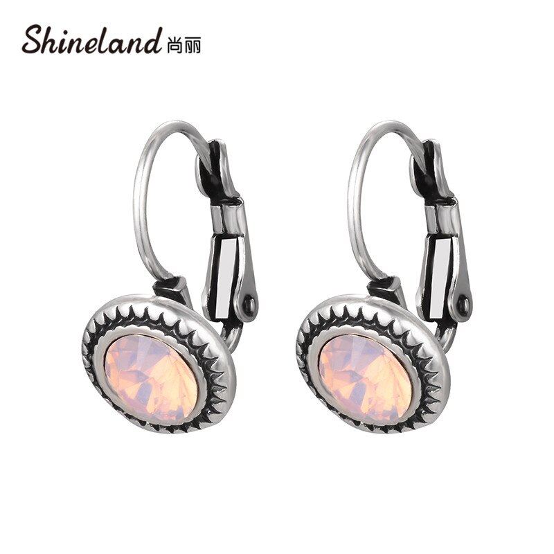 Shineland Weibliche Jahrgang Antike Silber Farbe Kristall Runde Clip Ohrringe Ohrlöcher Für Frauen Einfache Schmuck Billig