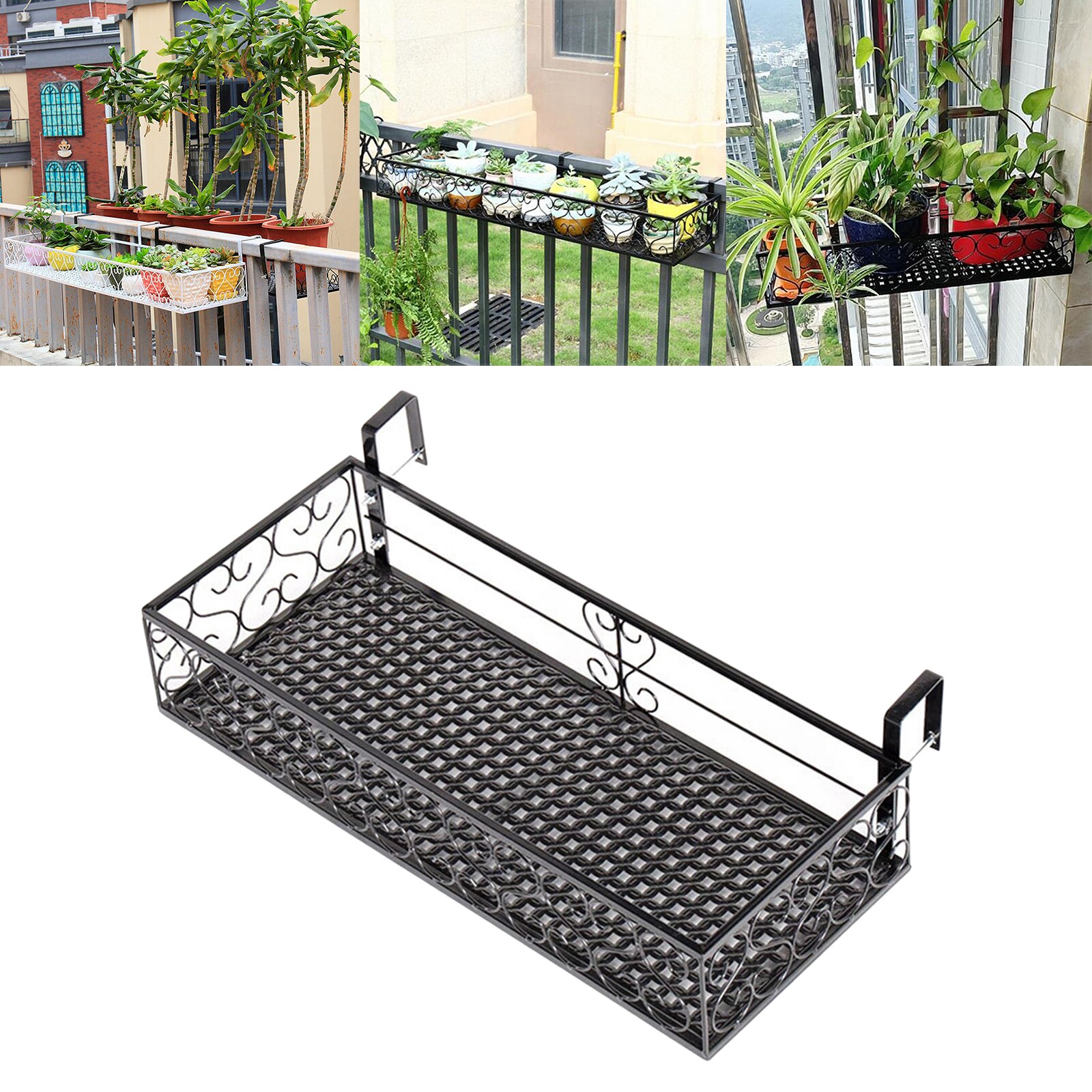 Gusseisen Pflanzer Regal Halfter er Balkon Hinterhof Garten Blumentopf ing Gestell Lagerung Stehen Korb Veranden Terrasse Hause: 60x20x12cm