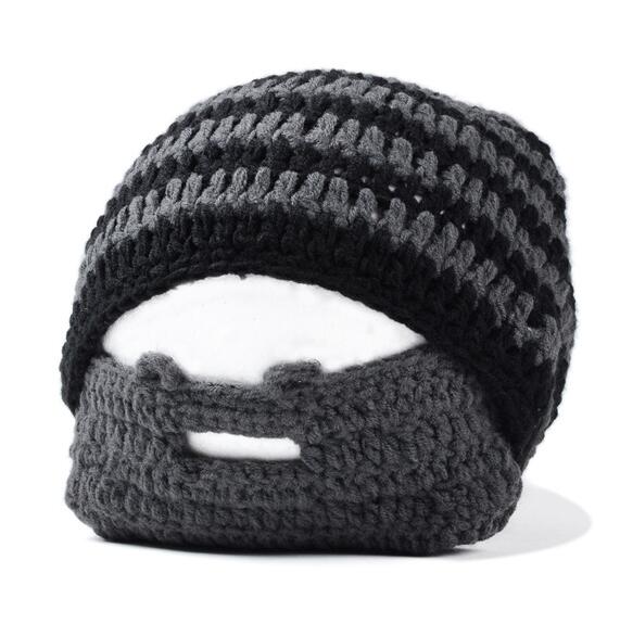 YRRETY Winter Beard Novelty Beanies Handmade Caps Head Knitted Men Hats Warm Cap Embroidery Glasses Pro Ear Protection: Black grey stripe
