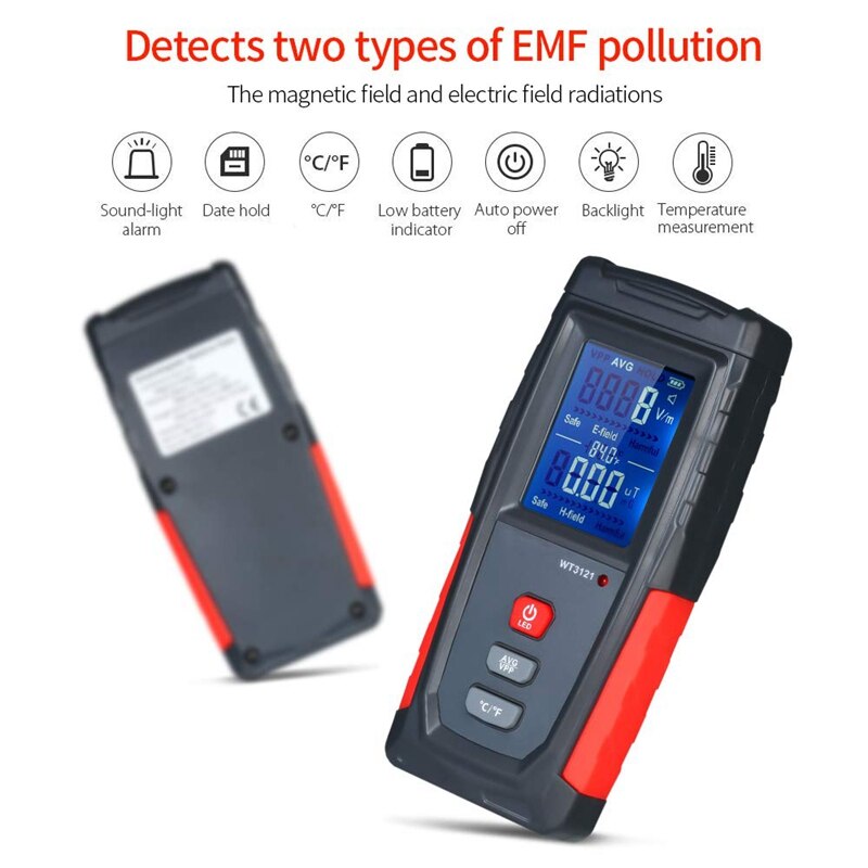 EMF Meter USB Rechargeable, Radiation Detector for Electromagnetic Field and Temperature Precise for Home Appliances