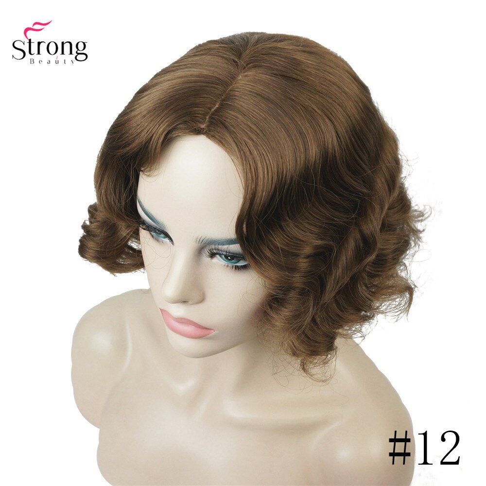 Strongbeauty finger wave frisyrer kort svart hår peruk lockigt syntetiskt
