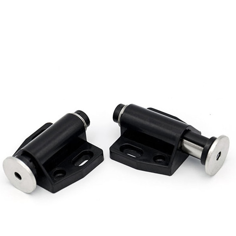 Bouchon de meuble magnétique puissant, 2 pièces, bouton poussoir pour ouvrir, loquet, arrêt silencieux, tampon de porte de placard de cuisine, aimant noir