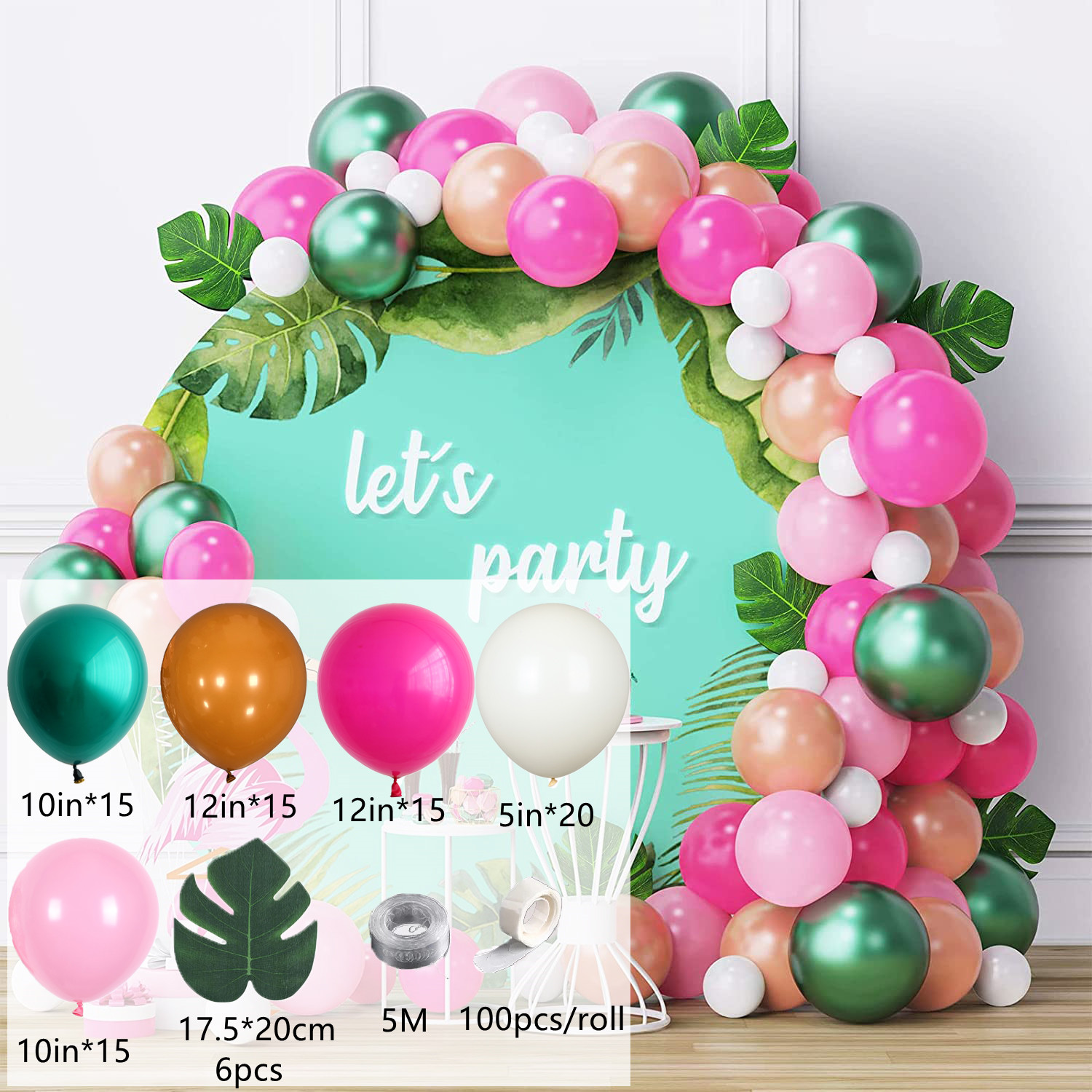 Tropical Hawaiian Balloon Garland Arch Kit Flamingo Thema Birthday Decor Summer Hawaii Party Decoration Luau Aloha Baby Shower: 88pcs
