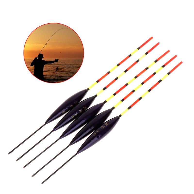 Bouée de pêche à la carpe, accessoire lumineux, avec queue en bois Fluorescent, 5 pièces/ensemble