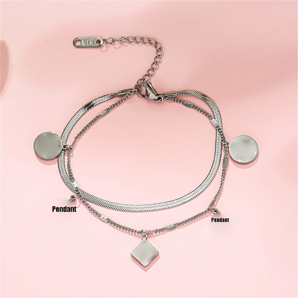 Non-fading Hollow Flower Double-layer Handmade Jewelry Bracelet 316L Titanium Steel Chain & Link Bracelets Metal Stainless Steel: Silver