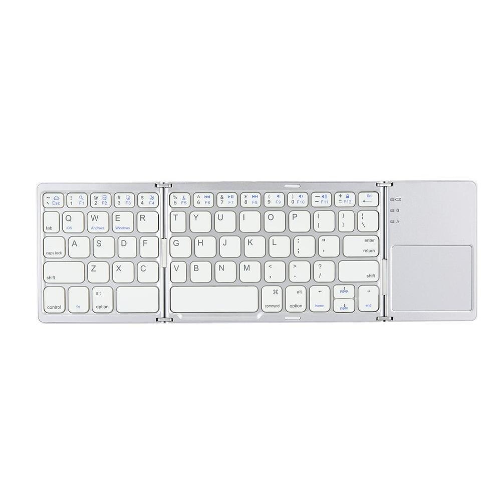 Mini Foldable Bluetooth Keyboard with Touchpad Pocket Size Portable Slim Keyboard Rechargable Battery for iOS Android Windows PC: White
