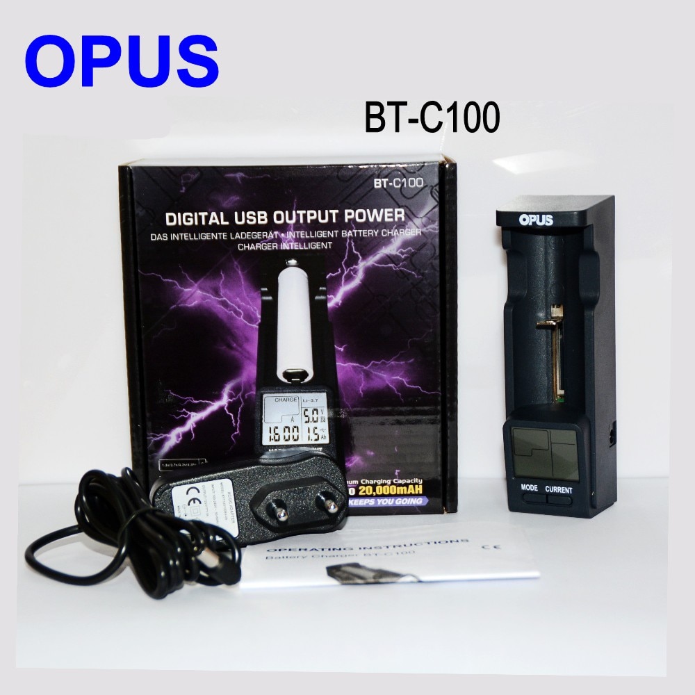 OPUS BT-C100 Original LI-ion NiMh chargeur de batterie Intelligent avec écran LCD AA AAA C D 26650 18650 14500 10440