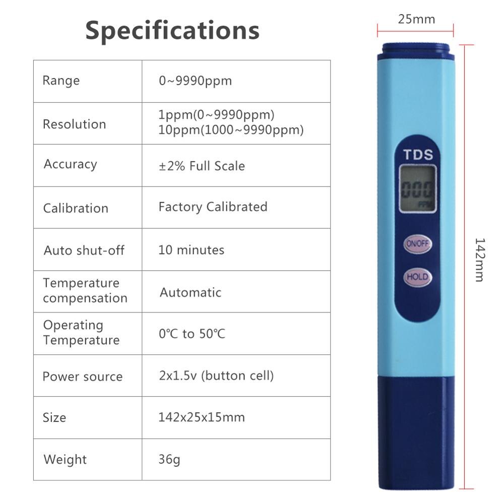 Yieryi TDS PH Meter PH/TDS/EC/TEMP Meter Digital Water Monitor Tester Series for Pools, Drinking Water, Aquariums