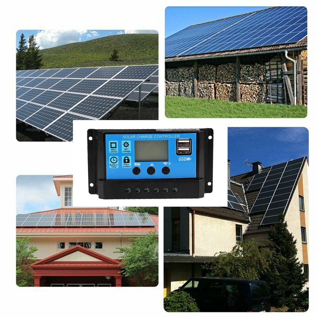 Mppt solcontrollere automatisk sporingsudstyr opladning hjem regulator lcd skærm beskytte batteri
