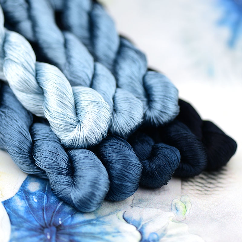 silk embroidery thread / 100% silk thread /hand embroidery embroider cross stitch/indigo series/8 gradient colors
