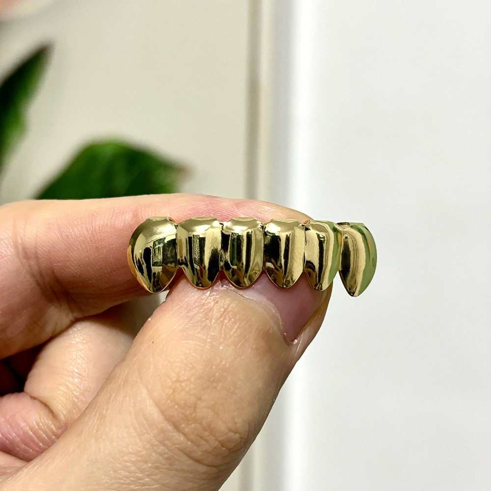 RACHELZ Color oro plata DIY 2/6 parte superior inferior dientes brillantes Grillz cadera tapas de dientes para Mujeres Hombres joyería de Halloween