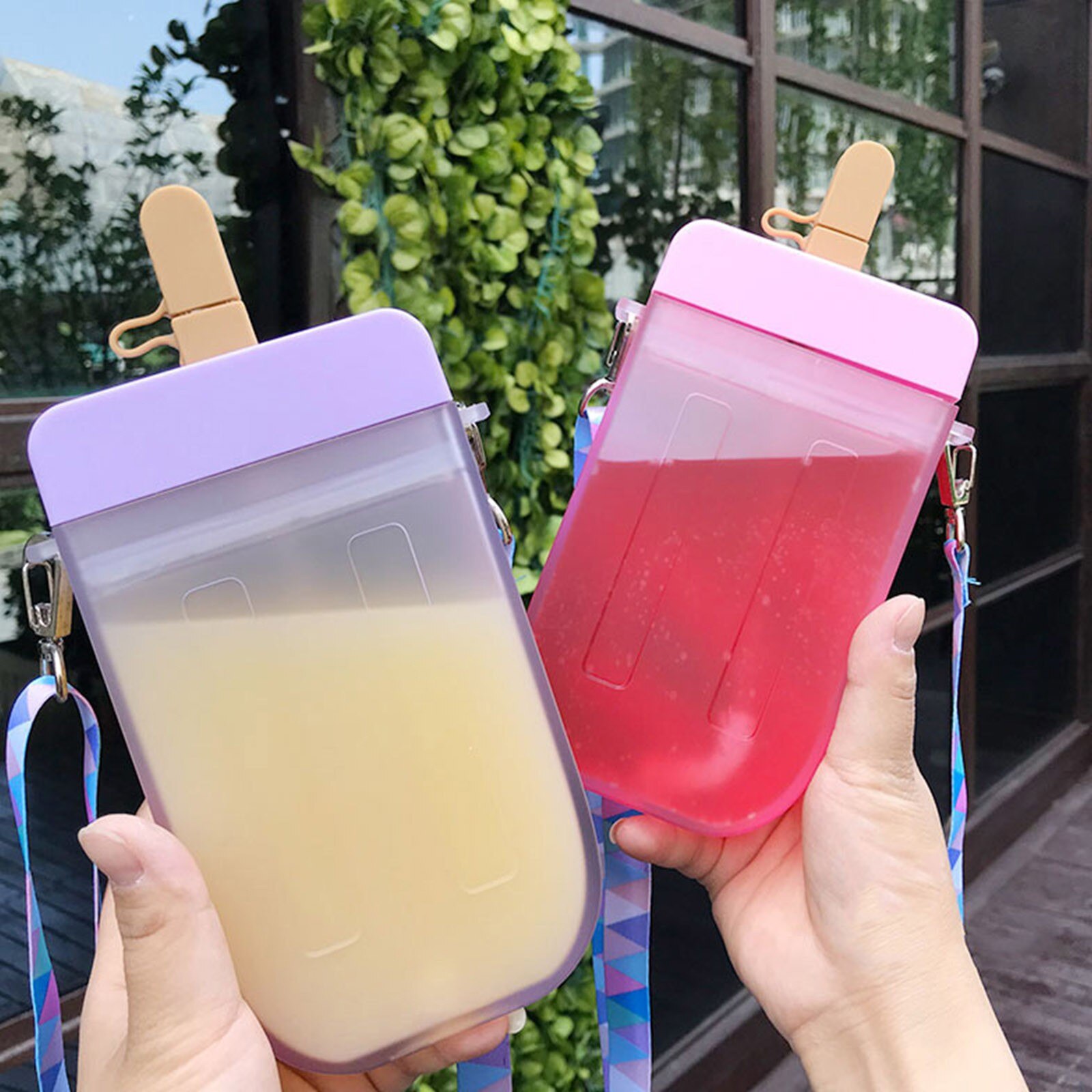 Leuke Zoete Ijs Water Fles Plastic Flessen Water Kids Water Met Stro Fles Anti-Val Creatieve Draagbare Popsicle cup