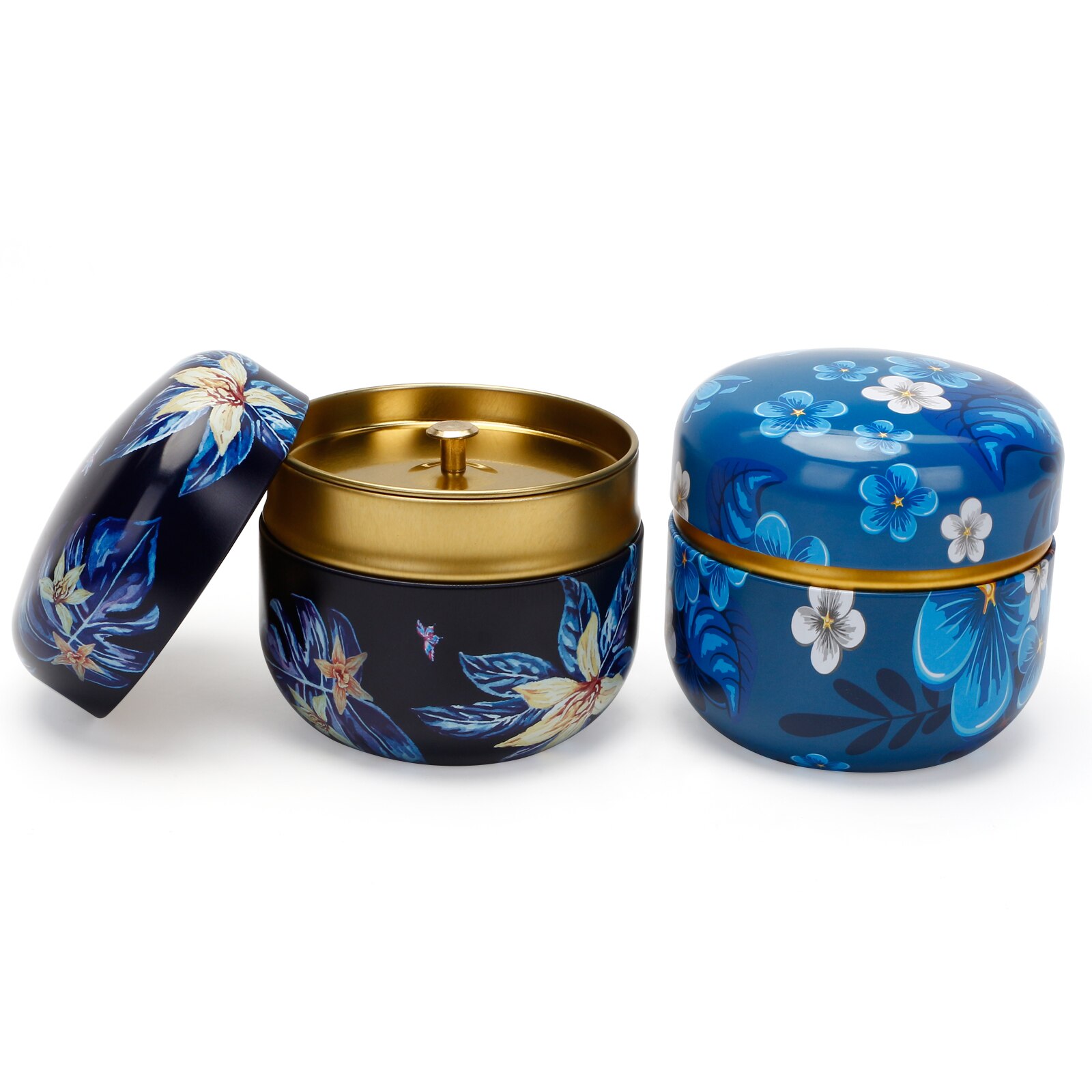 Japanese Style Tea Box Set Metal Tea Jar Containers Sweetmeats Snacks Candies Cans Coffee Storage Packaging Box Round: 2pcs---B