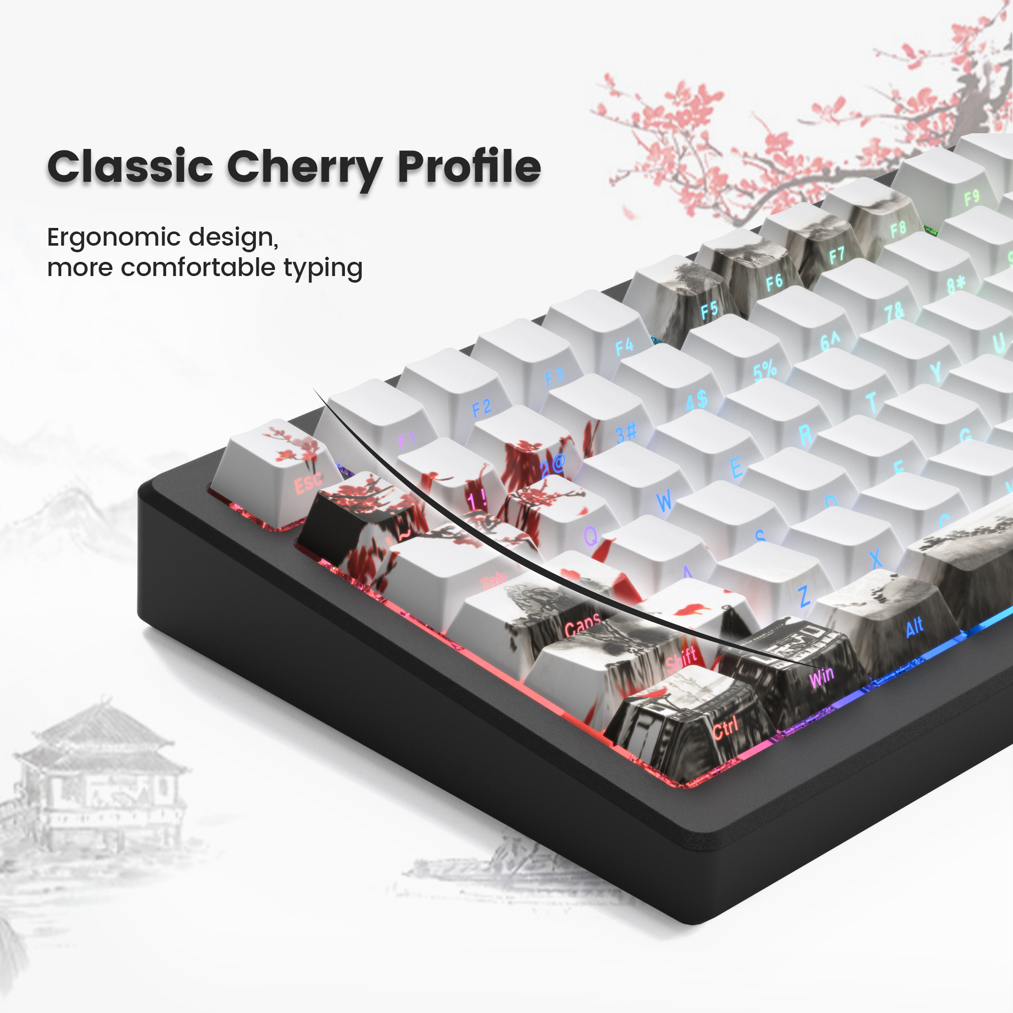 127 teclas que brilla a través de flor de ciruelo perfil de cereza Keycap PBT Keycap Dye-Sub Cherry MX interruptores para teclado mecánico de jugador
