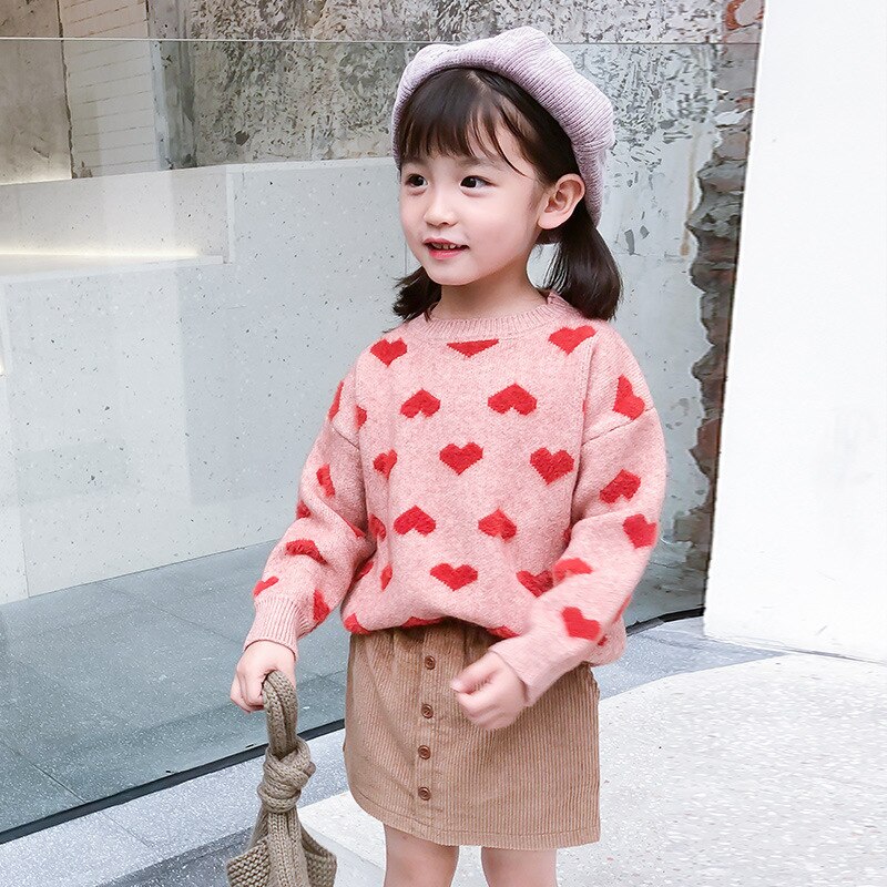 Baby Girls Sweater Spring Autumn Kids Cute Heart Print Knitwear Girls Pullover Sweater Knitted Sweater Children's Clothing