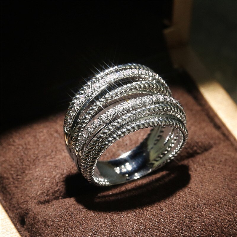 Trendy Sieraden Multi-layer Ringen Voor Vrouwen Micro Zirconia Charms Bridal Wedding Engagement Meerdere Rij Vinger Ringen: 10