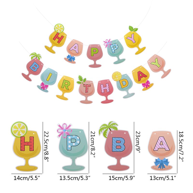 1set Happy Birthday Letter Pull Flag Wine Bottle Mermaid Baby Shower Theme Party Paperboard Banner Backdrop Decoration Supplies: B02