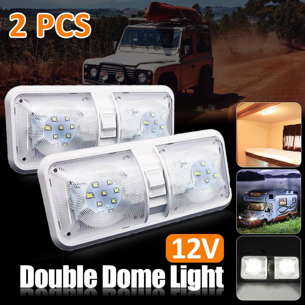 RV LED 12V Ceiling Fixture Camper Trailer Marine Double Dome Light 48 LEDs: 2 PCS