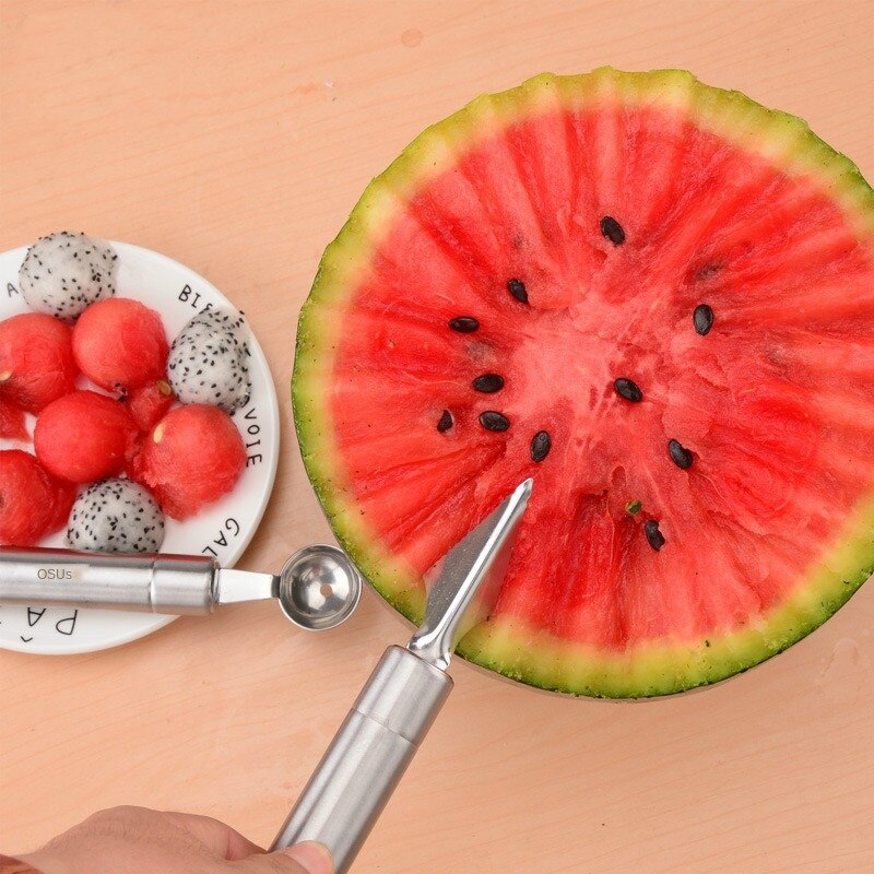 Fruit Cutting Tool Fruit Slicer Kitchen Carving knife Stainless steel fruit Double-headed watermelon pulp spoon Kitchen gadgets