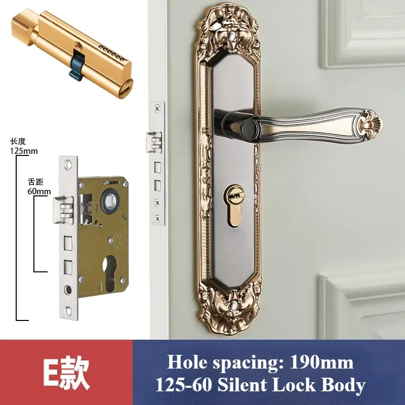 Cerradura de manija de puerta Retro de estilo europeo, cerradura Interior Vintage de aleación de aluminio para dormitorio, cerraduras de puerta de seguridad antirrobo para habitación del hogar: Caqui