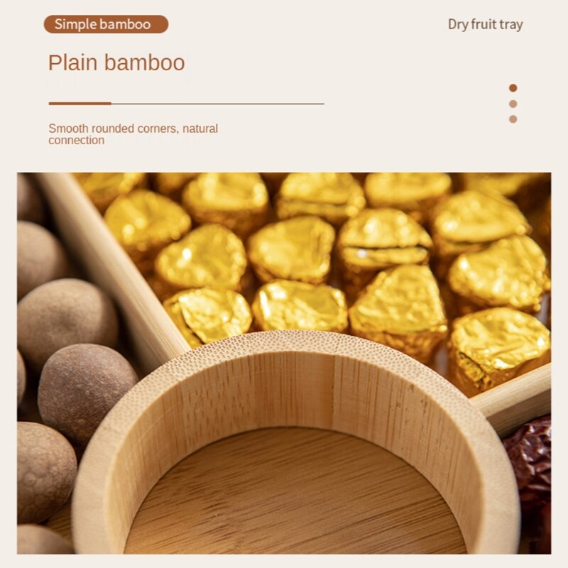 Bamboe Houten Verdeeld Dienblad Met Clear Acryl Deksel Gedroogde Fruitschaal