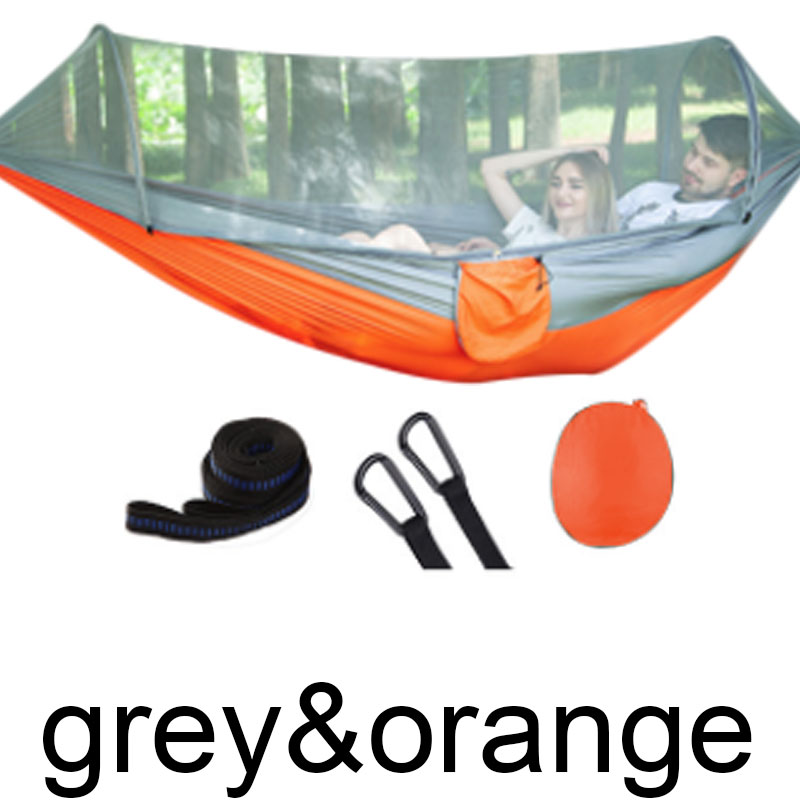 Utendørs myggnett fallskjerm hengekøye telt bærbar campinghage hengende soveseng høystyrke sovehuske 250 x 120cm: Grå oransje