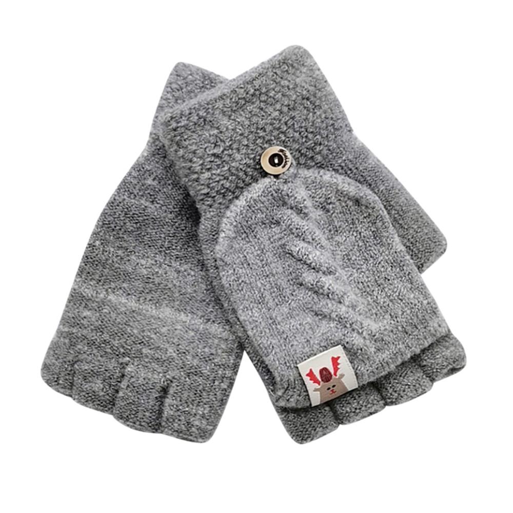 Vinter varme handsker børn børn strikket konvertible flip top fingerløse vanter handsker & xs: Grå