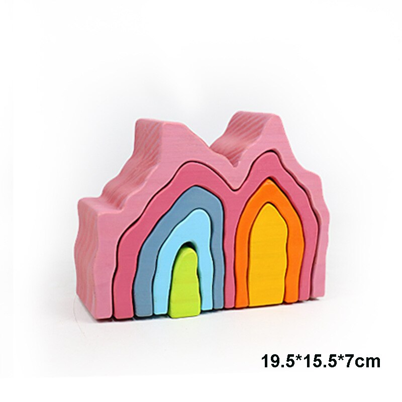 Arcobaleno Blocchi di Costruzione di Giocattoli In Legno per Bambini Creativo Stacker Montessori Educativi Giocattoli per I Bambini Regali Ideali: coral