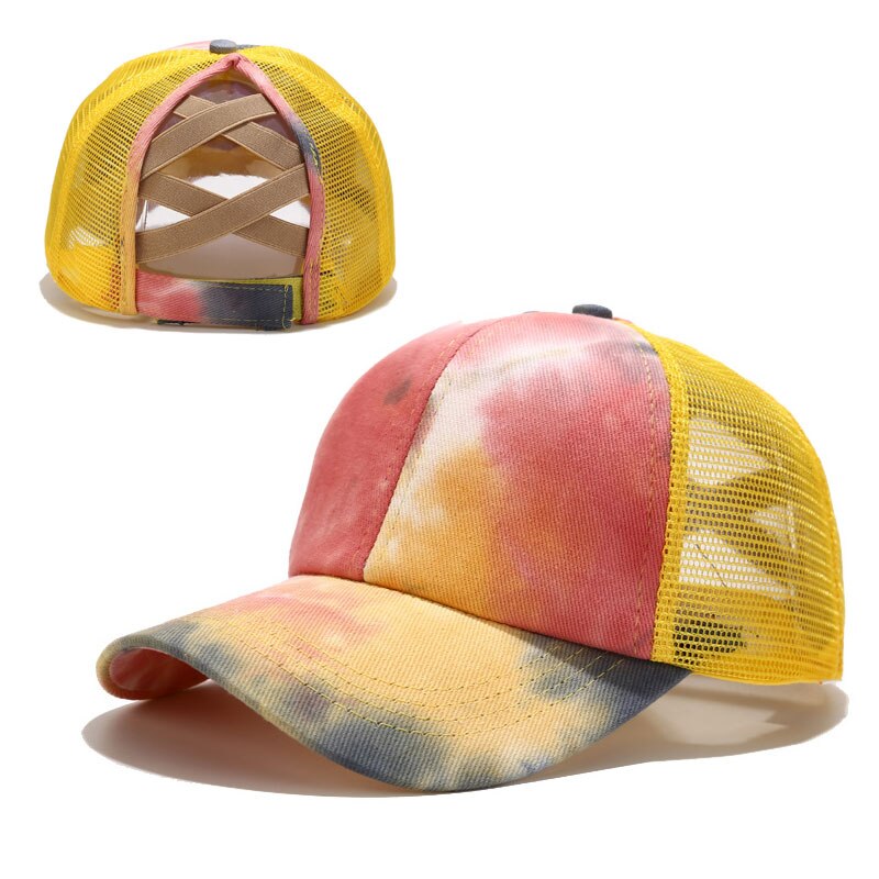 Gorra de béisbol con coleta para mujer, gorro de béisbol con estampado de coleta, Cierre trasero, malla transpirable, estilo Hip Hop,: Cross-Yellow