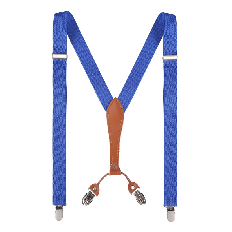 Y-Vorm 4 Clips Bretels Mannelijke Unisex Vintage Casual Lederen Bretels 2.5 Cm Breedte Voor Man Vrouw Microfiber Bretels: Royal blue