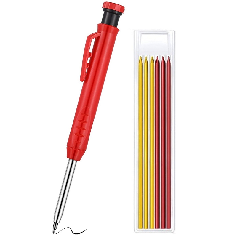 Carpenter Pencil Set For Construction, Built-In Pencil Sharpener, For Carpenter Woodworking Architect: 3yellow 3red