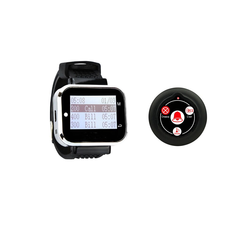 Draadloze Oproepsysteem Grote Scherm Meerdere Talen Horloge Ontvanger 4 Toetsen Knop Voor Restaurant Waterpijp Cafe Office: 1 / EU