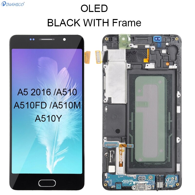 Dinamico A5 2016 wyświetlacz robić Samsung galaktyka A510 Lcd ekran dotykowy wymiana Digitizer zgromadzenie A510M A510F wyświetlacz z ramką