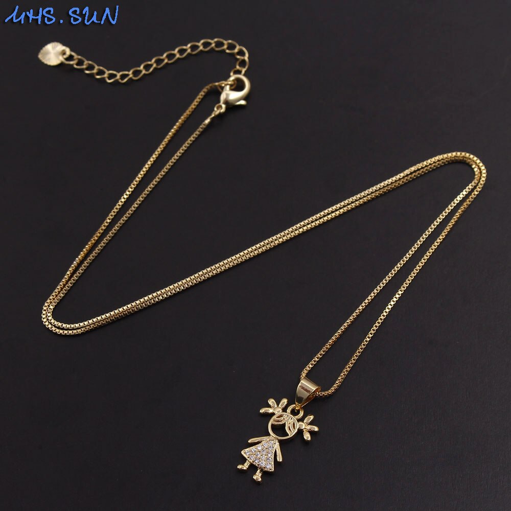 MHS. SONNE mädchen jungen zirkon anhänger halskette für frauen cz schmuck silber/gold farbe halsband kette halskette paare