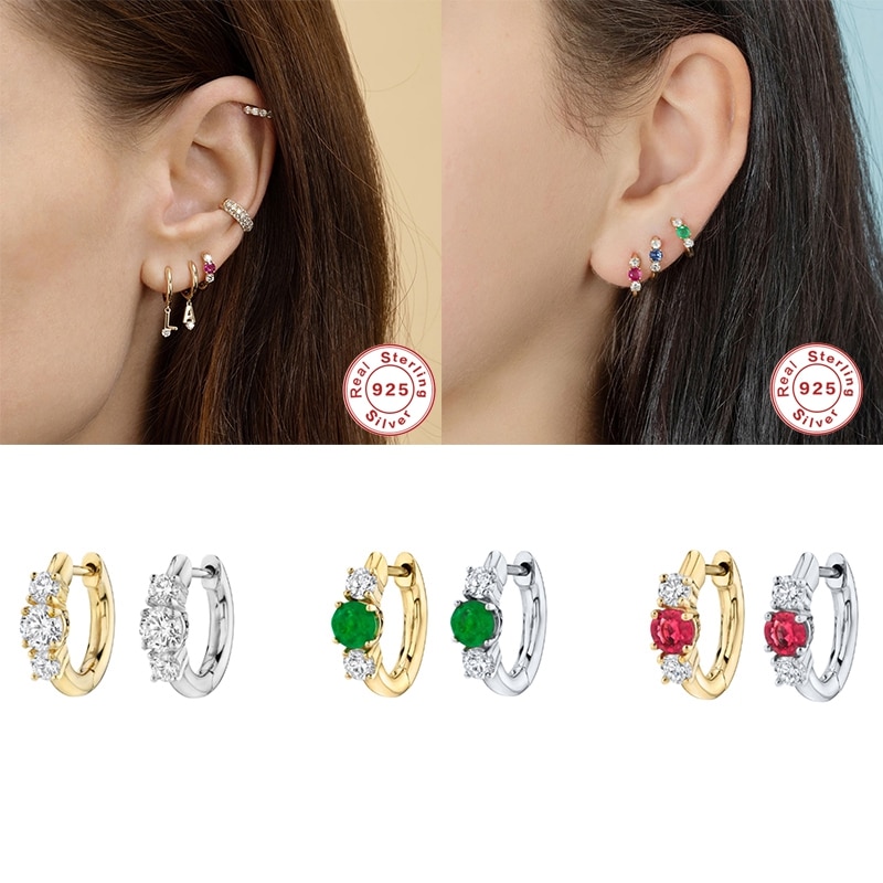 Canner 2 pçs 925 prata esterlina bling cristal 9mm pendientes brincos de argola para mulheres lovers menina brinco redondo jóias de luxo