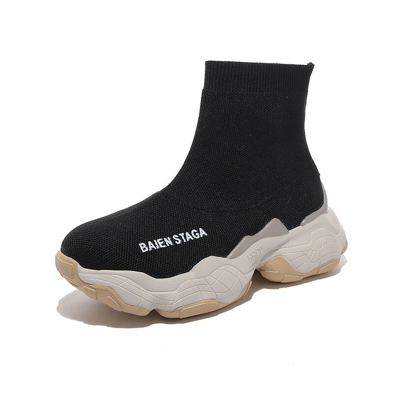 Kvinder høje strømpesko chunky sneakers slip-on dame platform fritidssko kvinde støvler hvide efterår kvinder sko: Sort / 38